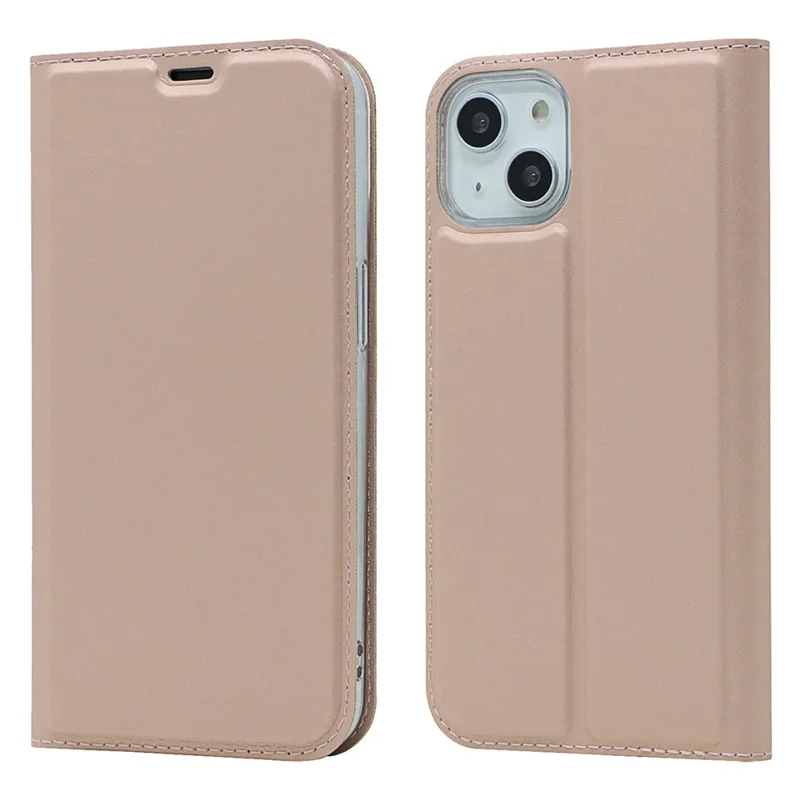 For iPhone 15 Plus Magnetic Closing PU Leather Phone Case Support Stand Cover with Card Slot - Rose Gold