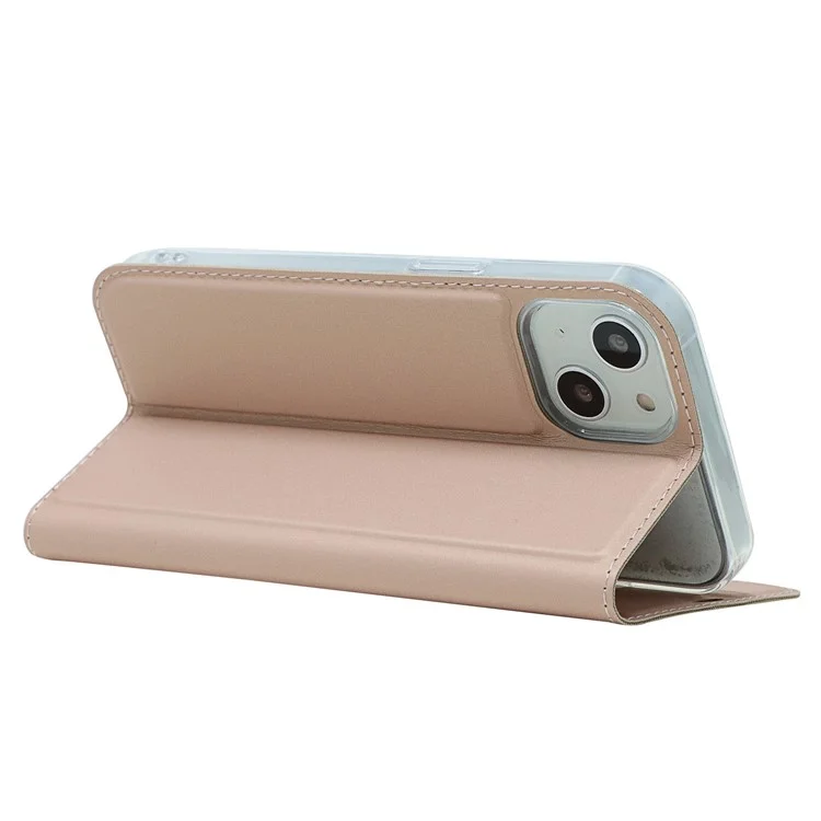 For iPhone 15 Plus Magnetic Closing PU Leather Phone Case Support Stand Cover with Card Slot - Rose Gold