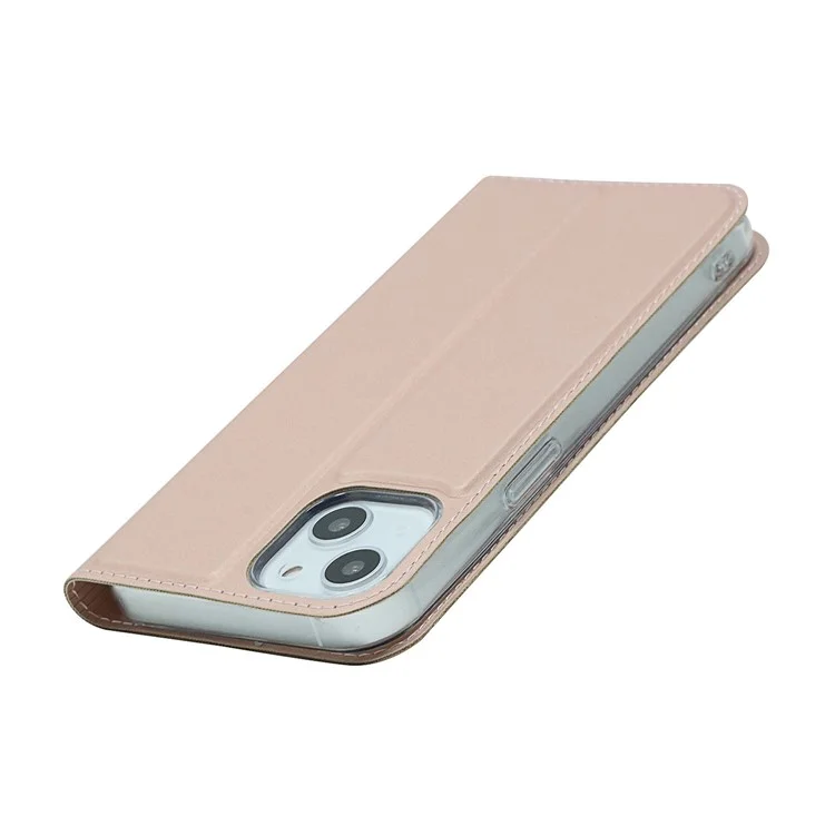 For iPhone 15 Plus Magnetic Closing PU Leather Phone Case Support Stand Cover with Card Slot - Rose Gold