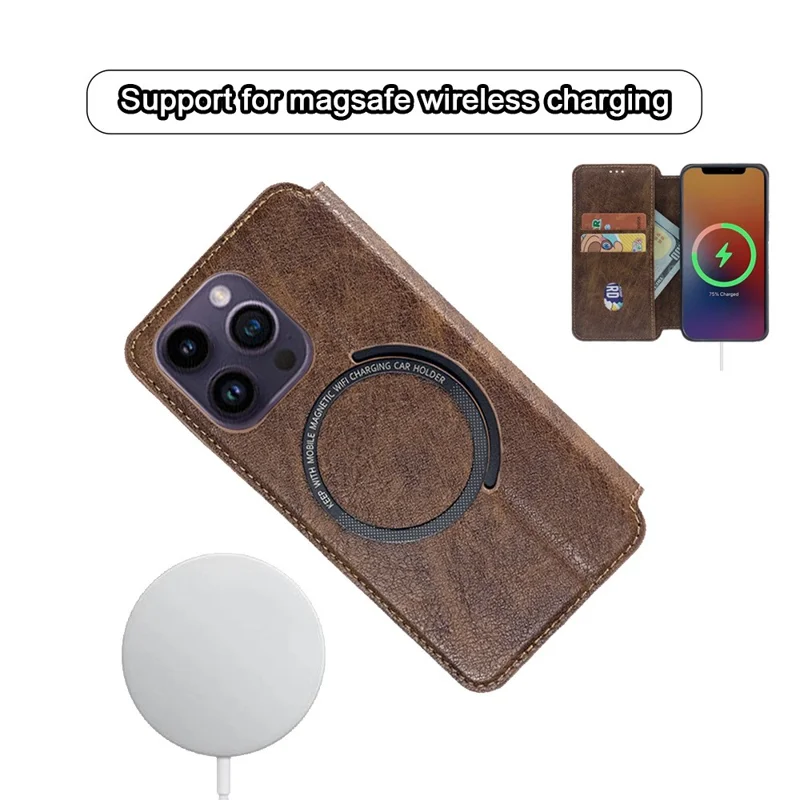 Для iPhone 15 Anti-Scratch PU+TPU матовый чехол, совместимый с MagSafe Wallet Phone Cover - Rose Gold