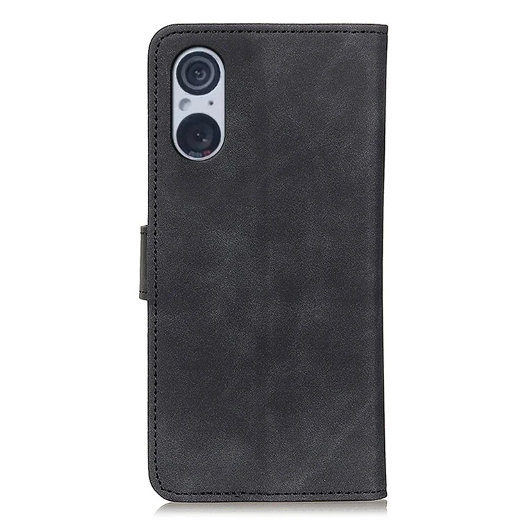 KHAZNEH For Sony Xperia 5 V Retro Wallet Phone Cover Anti-fingerprint Leather Stand Case - Black