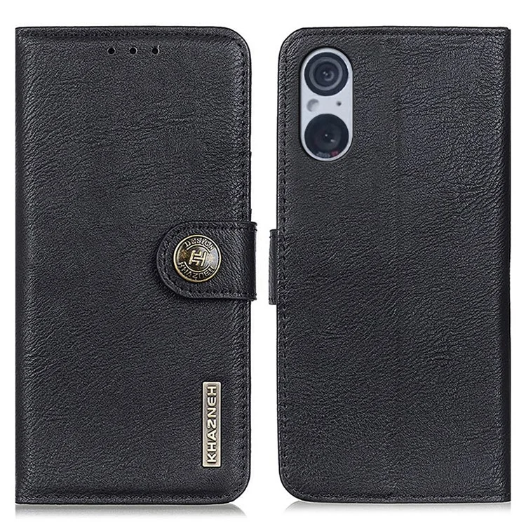 KHAZNEH Per Sony Xperia 5 V Cowhide Texture Shockproof Case PU Leather Stand Wallet Phone Cover - Nero