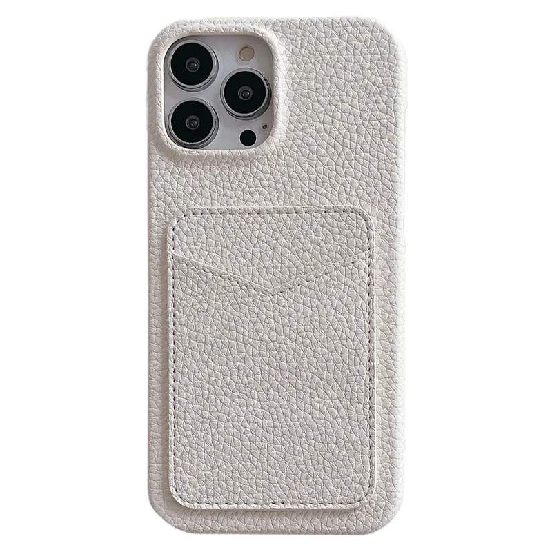 For iPhone 15 Litchi Texture PU+TPU Phone Case Protective Phone Cover with Card Holder - White