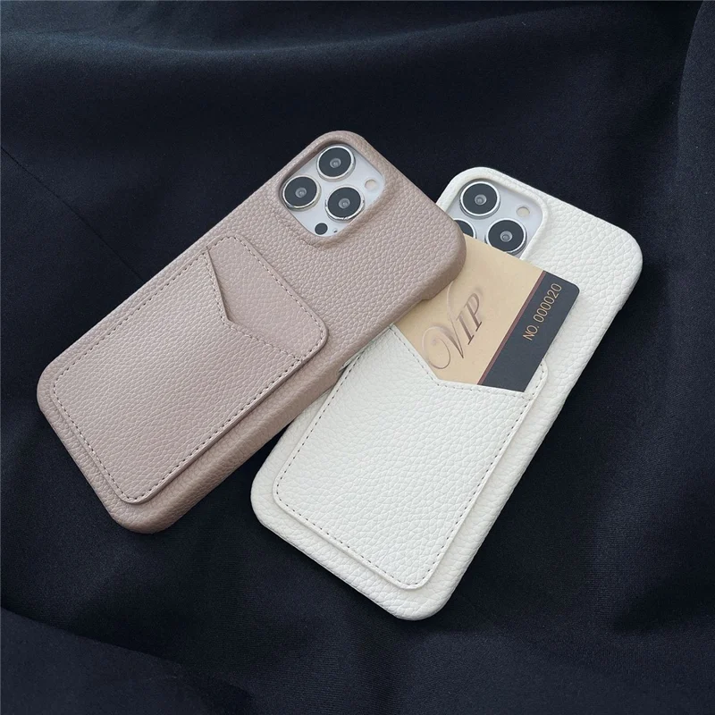 For iPhone 15 Litchi Texture PU+TPU Phone Case Protective Phone Cover with Card Holder - White