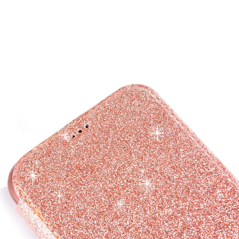 Stand Case for iPhone 15 Pro , Card Holder Glitter Powder Anti-scratch PU Leather+TPU Transparent Phone Cover - Silver
