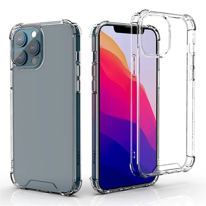 Capa de Telefone Transparente de TPU + Acrílico para iPhone 15 Plus, Caso de Quatro Cantos à Prova de Choque e Anti-Arranhões