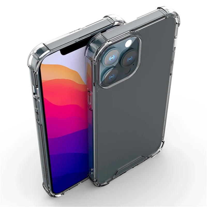 Capa de Telefone Transparente de TPU + Acrílico para iPhone 15 Plus, Caso de Quatro Cantos à Prova de Choque e Anti-Arranhões