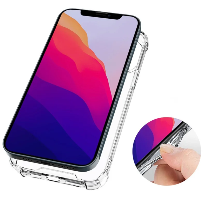 Capa de Telefone Transparente de TPU + Acrílico para iPhone 15 Plus, Caso de Quatro Cantos à Prova de Choque e Anti-Arranhões