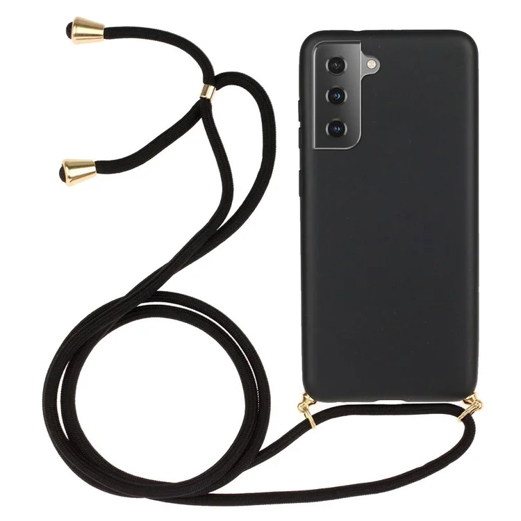 For Samsung Galaxy S23 FE Shockproof Case Biodegradable Wheat Straw+TPU Phone Cover with Lanyard - Black