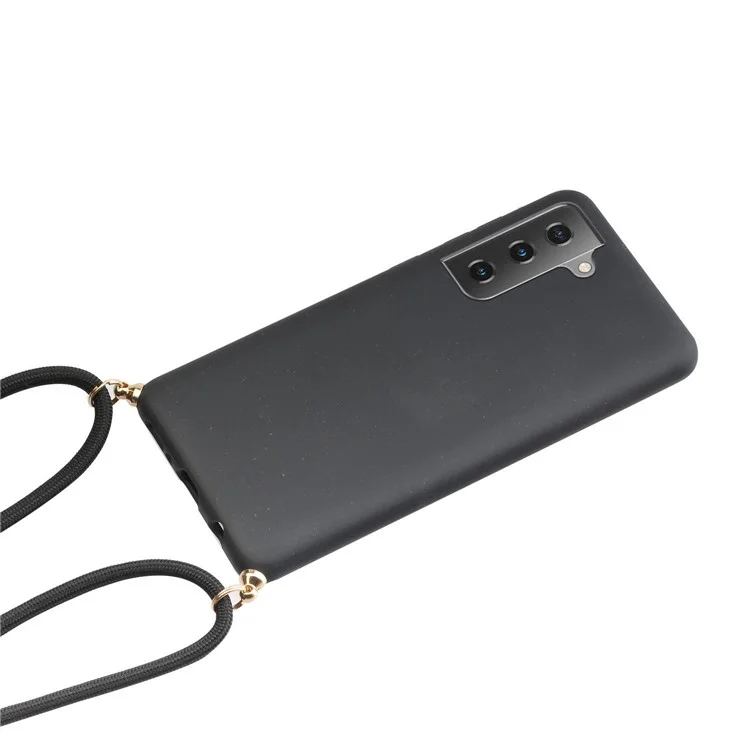 For Samsung Galaxy S23 FE Shockproof Case Biodegradable Wheat Straw+TPU Phone Cover with Lanyard - Black