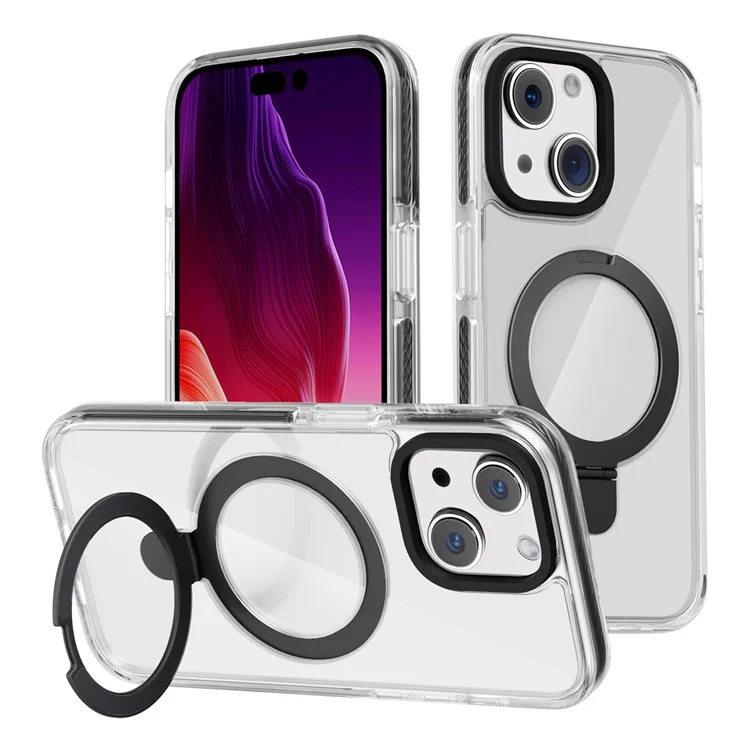 For iPhone 15 Plus Anti-scratch TPU+Acrylic Phone Back Case Compatible with MagSafe Kickstand Clear Phone Cover - Black