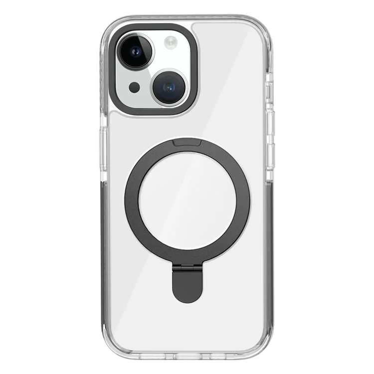 For iPhone 15 Plus Anti-scratch TPU+Acrylic Phone Back Case Compatible with MagSafe Kickstand Clear Phone Cover - Black