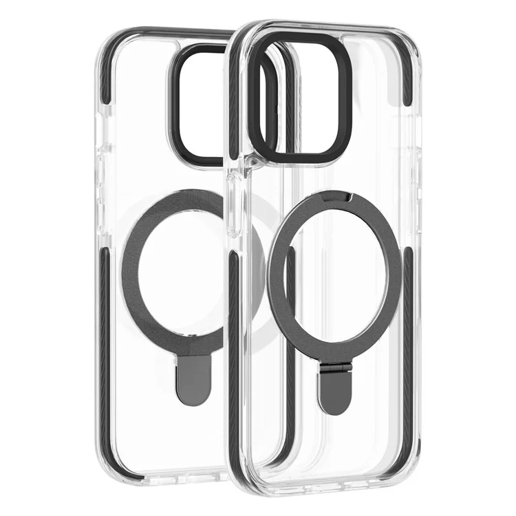 For iPhone 15 Plus Anti-scratch TPU+Acrylic Phone Back Case Compatible with MagSafe Kickstand Clear Phone Cover - Black