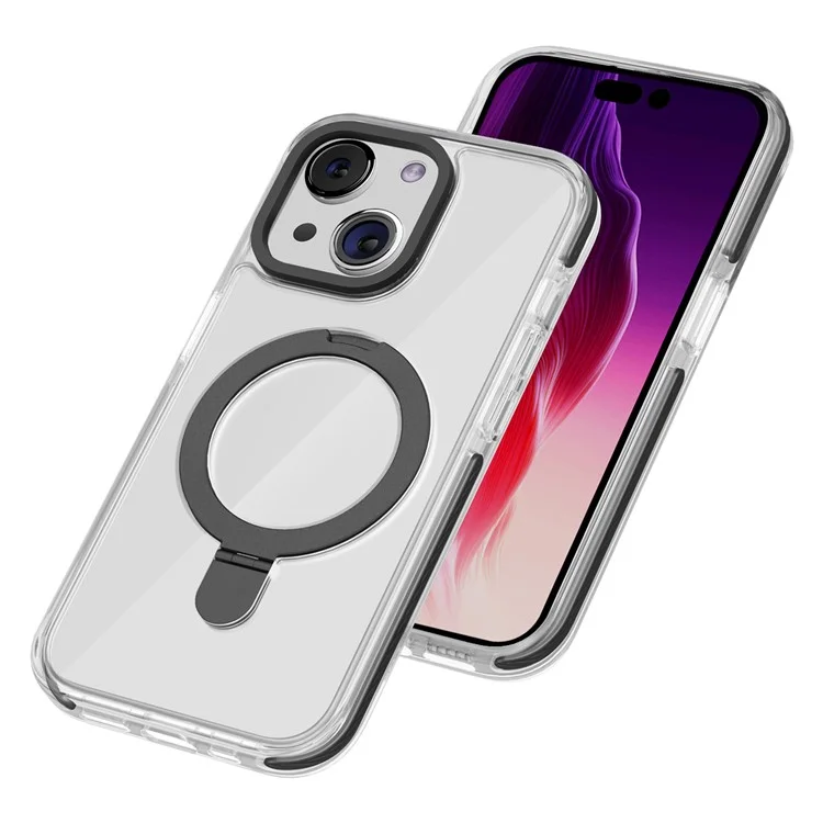 For iPhone 15 Plus Anti-scratch TPU+Acrylic Phone Back Case Compatible with MagSafe Kickstand Clear Phone Cover - Black