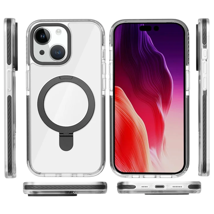 For iPhone 15 Plus Anti-scratch TPU+Acrylic Phone Back Case Compatible with MagSafe Kickstand Clear Phone Cover - Black