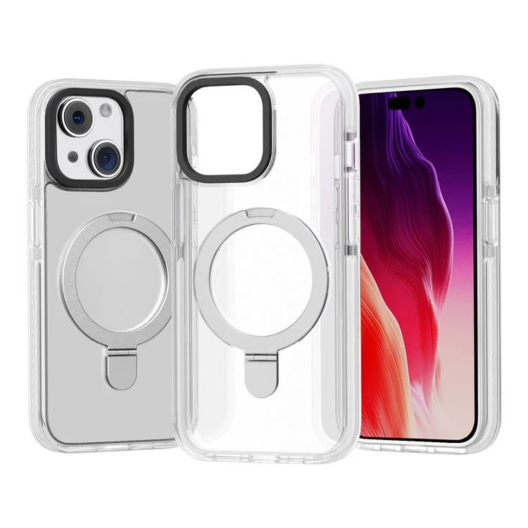 For iPhone 15 Plus Anti-scratch TPU+Acrylic Phone Back Case Compatible with MagSafe Kickstand Clear Phone Cover - White