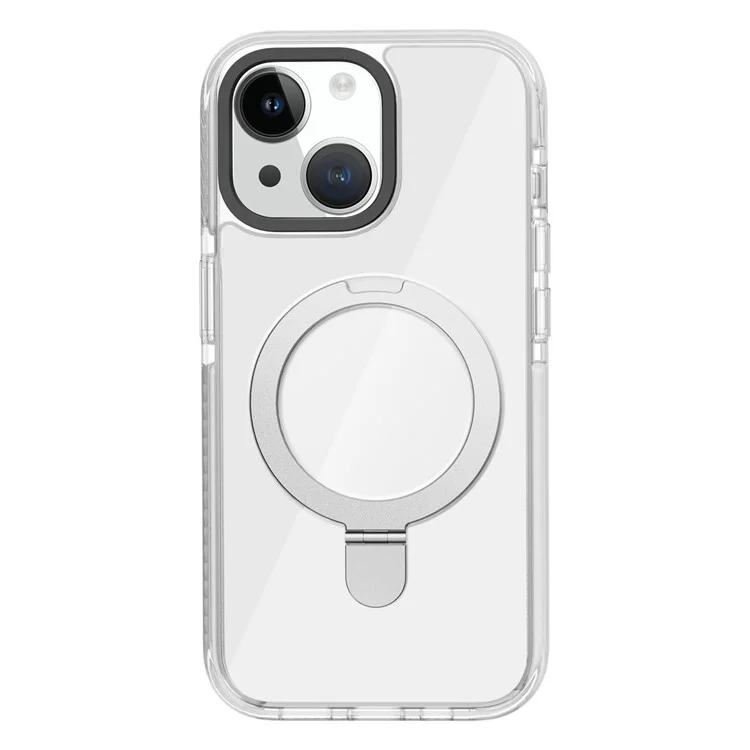 For iPhone 15 Plus Anti-scratch TPU+Acrylic Phone Back Case Compatible with MagSafe Kickstand Clear Phone Cover - White
