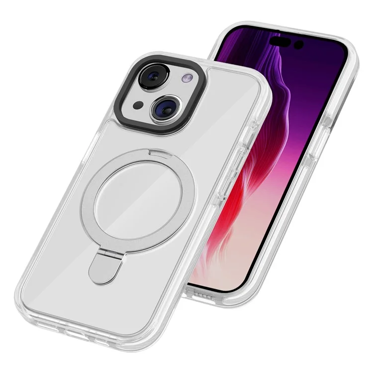 For iPhone 15 Plus Anti-scratch TPU+Acrylic Phone Back Case Compatible with MagSafe Kickstand Clear Phone Cover - White
