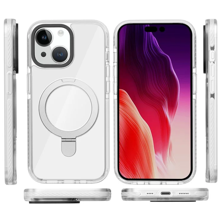 For iPhone 15 Plus Anti-scratch TPU+Acrylic Phone Back Case Compatible with MagSafe Kickstand Clear Phone Cover - White