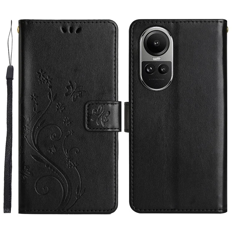 Für Oppo Reno10 5G (Global) / Reno10 Pro 5G (Global) PU-Ledertasche Telefon-Cover Prägung Ständer Hülle - Schwarz