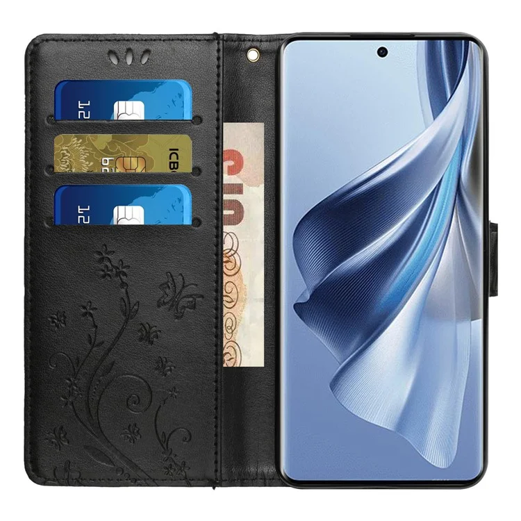 Für Oppo Reno10 5G (Global) / Reno10 Pro 5G (Global) PU-Ledertasche Telefon-Cover Prägung Ständer Hülle - Schwarz