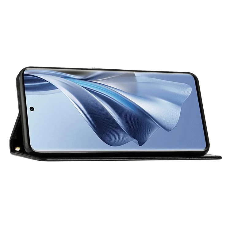 Für Oppo Reno10 5G (Global) / Reno10 Pro 5G (Global) PU-Ledertasche Telefon-Cover Prägung Ständer Hülle - Schwarz
