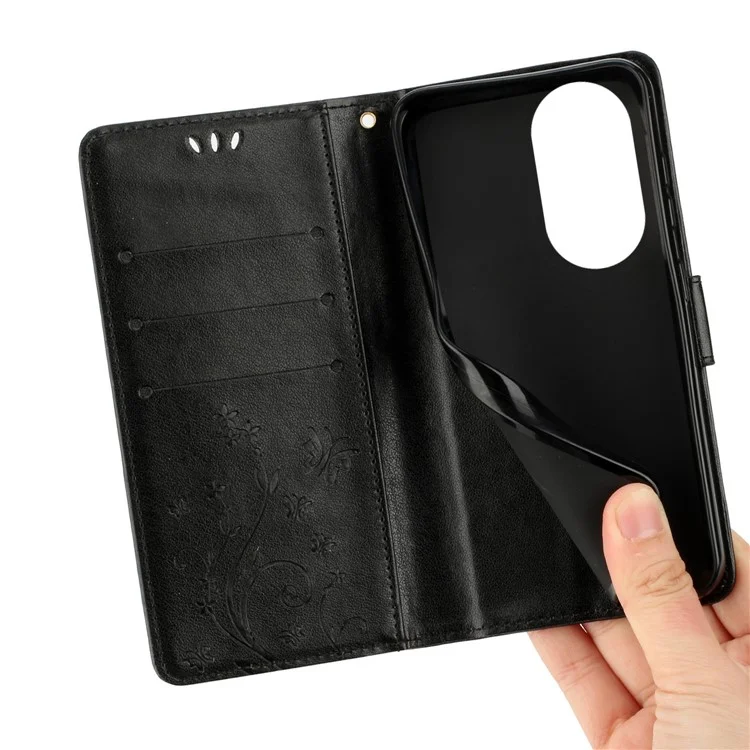 Für Oppo Reno10 5G (Global) / Reno10 Pro 5G (Global) PU-Ledertasche Telefon-Cover Prägung Ständer Hülle - Schwarz
