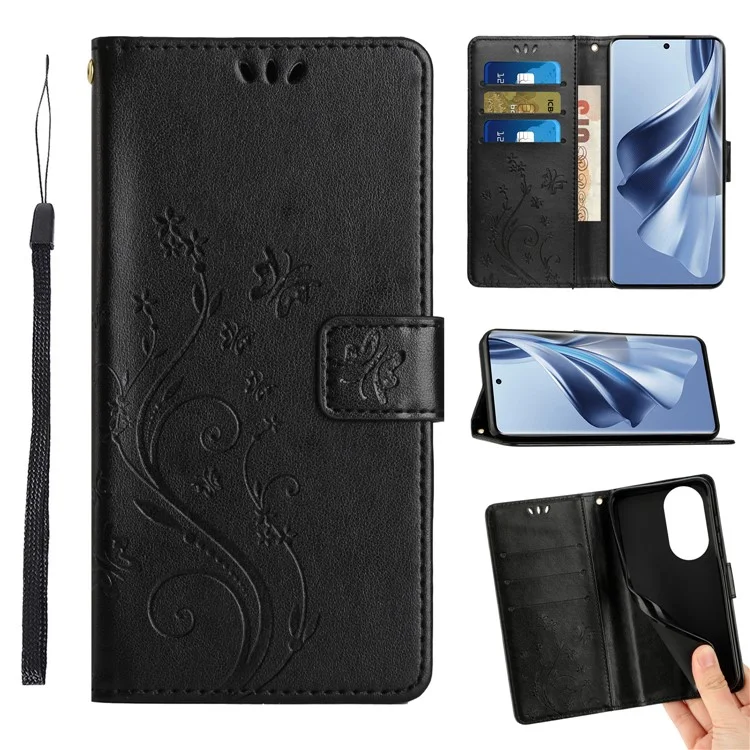 Für Oppo Reno10 5G (Global) / Reno10 Pro 5G (Global) PU-Ledertasche Telefon-Cover Prägung Ständer Hülle - Schwarz