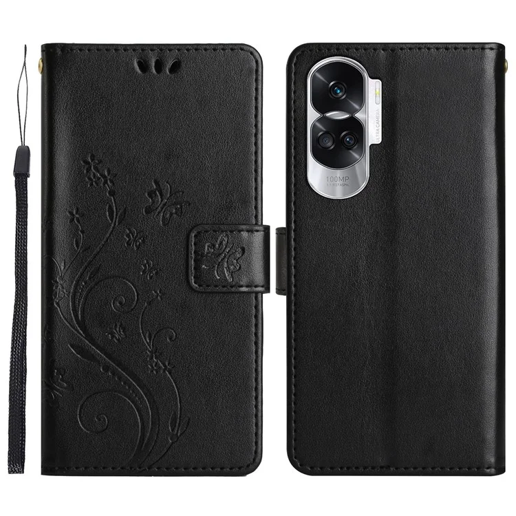 Per Honor 90 Lite 5G / X50i 5G Custodia a portafoglio in pelle PU con stampa a farfalla Stand - Nero 