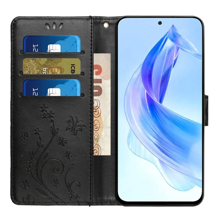Per Honor 90 Lite 5G / X50i 5G Custodia a portafoglio in pelle PU con stampa a farfalla Stand - Nero 