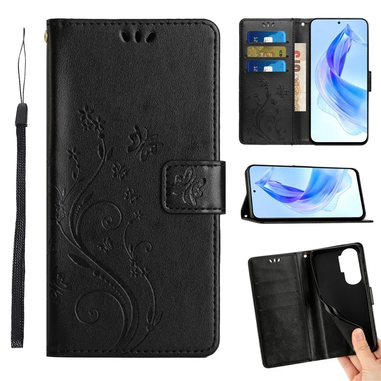 Per Honor 90 Lite 5G / X50i 5G Custodia a portafoglio in pelle PU con stampa a farfalla Stand - Nero 