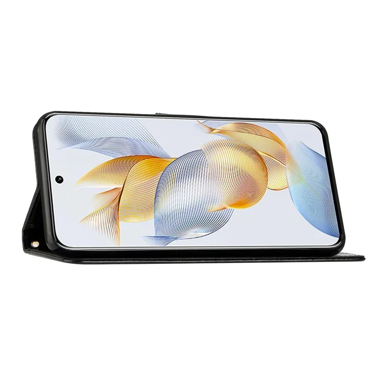 For Honor 90 PU Leather Wallet Cover Drop-proof Butterfly Imprinted Flip Stand Phone Case - Black