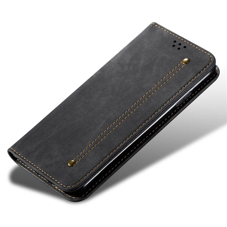 Pour Realme 11x 5G / 11 5G (Global) Jeans Cloth Texture Phone Stand Cover PU Leather Wallet Case - Noir
