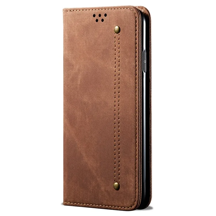 Para Realme 11x 5G / 11 5G (Global) Jeans Cloth Texture Phone Stand Cover PU Leather Wallet Case - Coffee