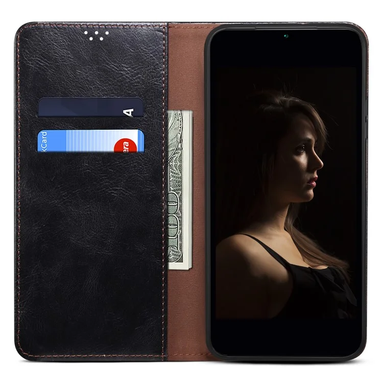 Pour Realme 11x 5G / 11 5G (Global) Waxy Crazy Horse Texture Stand Wallet Case PU Leather Phone Cover - Black