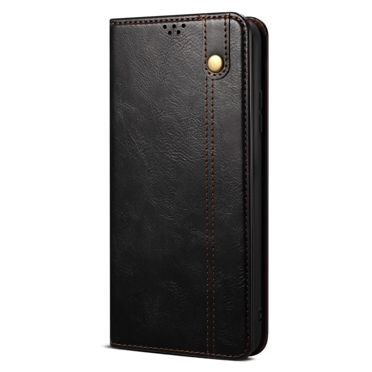 Pour Realme 11x 5G / 11 5G (Global) Waxy Crazy Horse Texture Stand Wallet Case PU Leather Phone Cover - Black