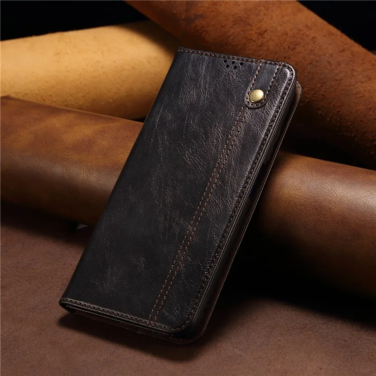 Pour Realme 11x 5G / 11 5G (Global) Waxy Crazy Horse Texture Stand Wallet Case PU Leather Phone Cover - Black