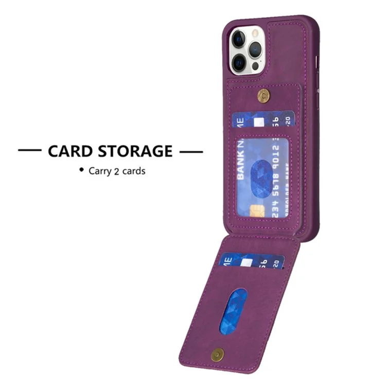 For iPhone 15 Plus Card Holder Design Phone Case Stand Anti-scratch PU Leather+TPU Mobile Cover - Dark Purple