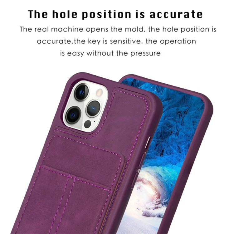 For iPhone 15 Plus Card Holder Design Phone Case Stand Anti-scratch PU Leather+TPU Mobile Cover - Dark Purple