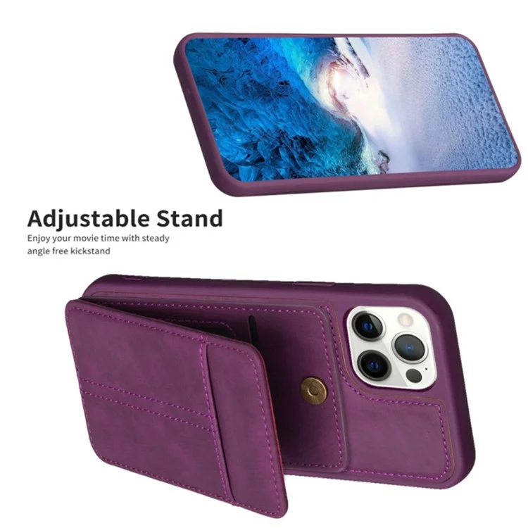 Para iPhone 15 Pro Matte PU Leather+TPU Phone Stand Case Anti-drop Cell Phone Protective Back Cover - Dark Purple
