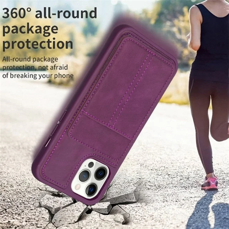 Para iPhone 15 Pro Matte PU Leather+TPU Phone Stand Case Anti-drop Cell Phone Protective Back Cover - Dark Purple