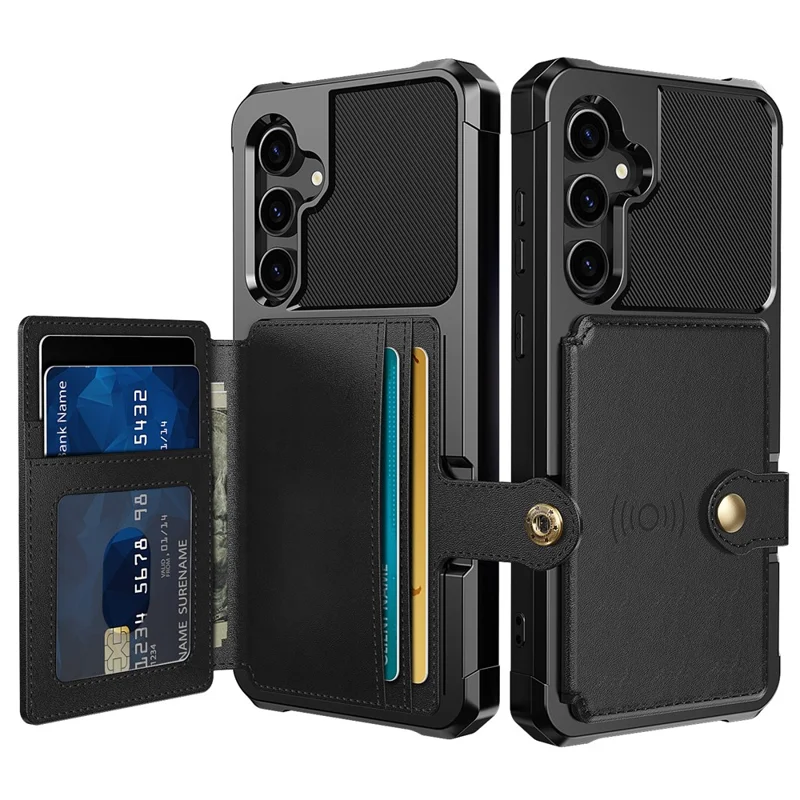 ZM03 For Samsung Galaxy S23 FE Card Holder Kickstand Phone Case PU Leather Coated TPU Back Cover - Black
