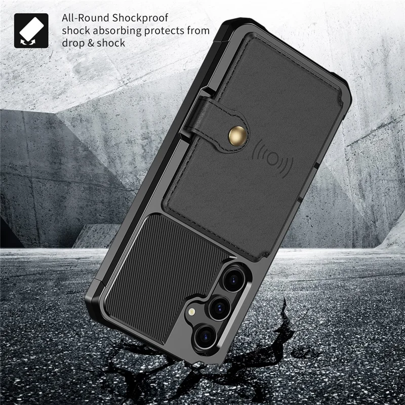 ZM03 For Samsung Galaxy S23 FE Card Holder Kickstand Phone Case PU Leather Coated TPU Back Cover - Black