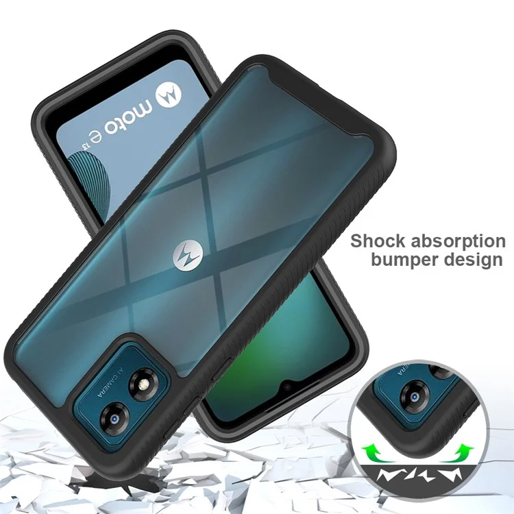 For Motorola Moto E13 4G 3-in-1 Full Protection Phone Case TPU+PC Back Cover with PET Screen Film - Black