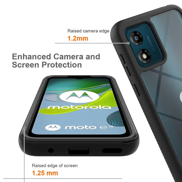 Für Motorola Moto E13 4G 3-in-1 Full Protection Phone Case TPU+PC Back Cover mit PET-Bildschirmfolie - Schwarz