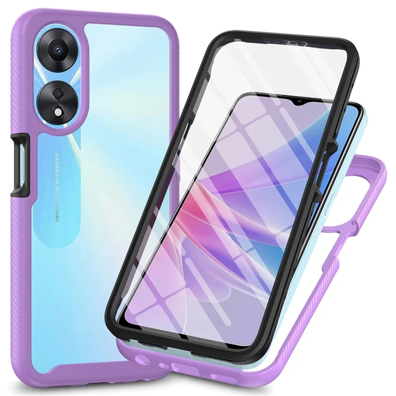 For Oppo A78 5G Impact Resistant Phone Cover 3-in-1 PC+TPU Case with PET Screen Protector - Purple
