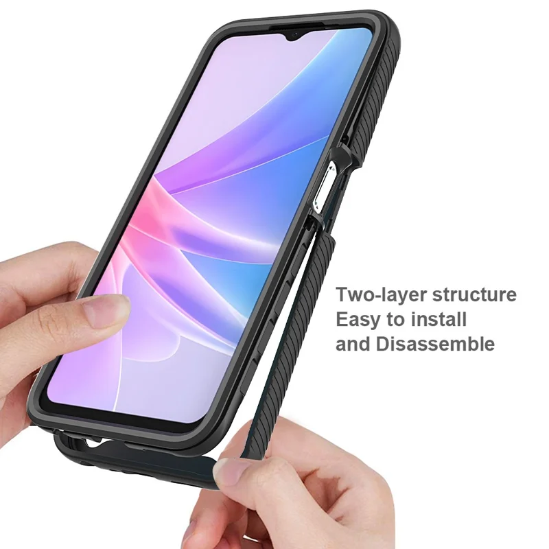 For Oppo A78 5G Impact Resistant Phone Cover 3-in-1 PC+TPU Case with PET Screen Protector - Purple