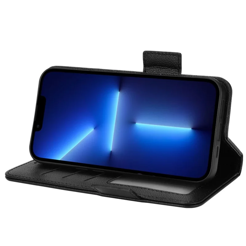 Für iPhone 15 Pro Max PU-Lederhülle mit Litchi-Textur, Ständer, Brieftasche und Handyhülle - Schwarz