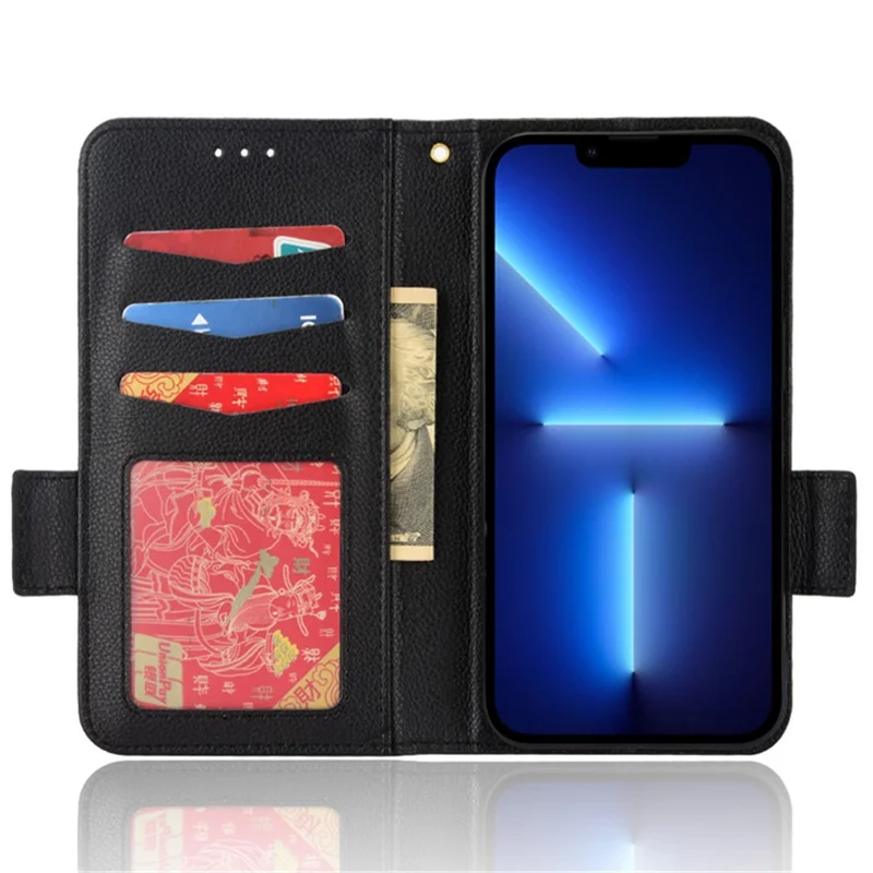 For iPhone 15 Pro Folio Flip PU Leather Phone Case Litchi Texture Stand Wallet Phone Cover - Grey