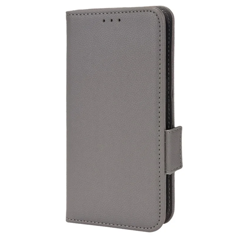 For iPhone 15 Pro Folio Flip PU Leather Phone Case Litchi Texture Stand Wallet Phone Cover - Grey